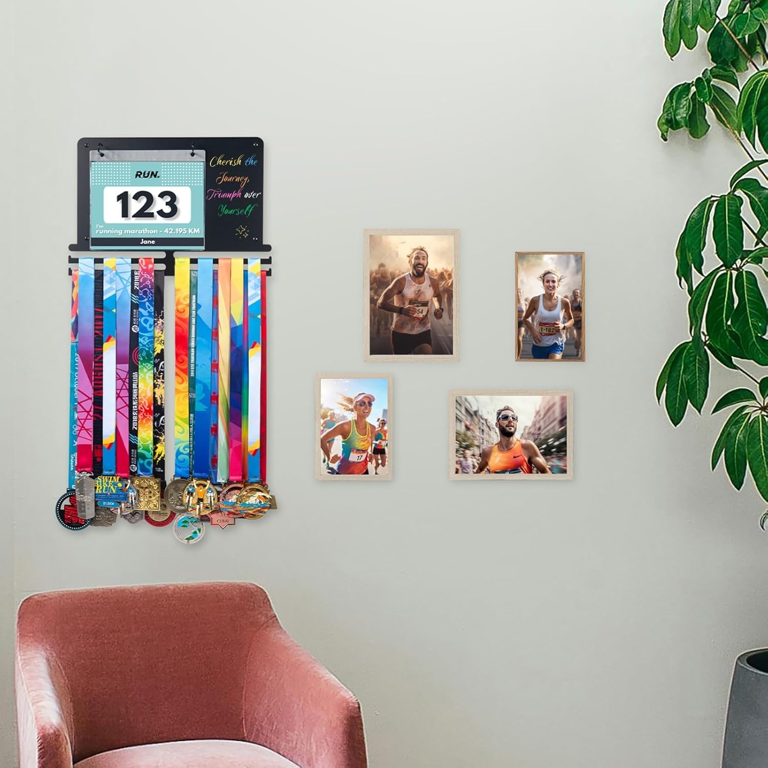 Medal Hanger Display, Race Medal Holder Wall Hanger, Race Medal Display, Medal Holder | Holds 40 Medals & 80 Race Bibs