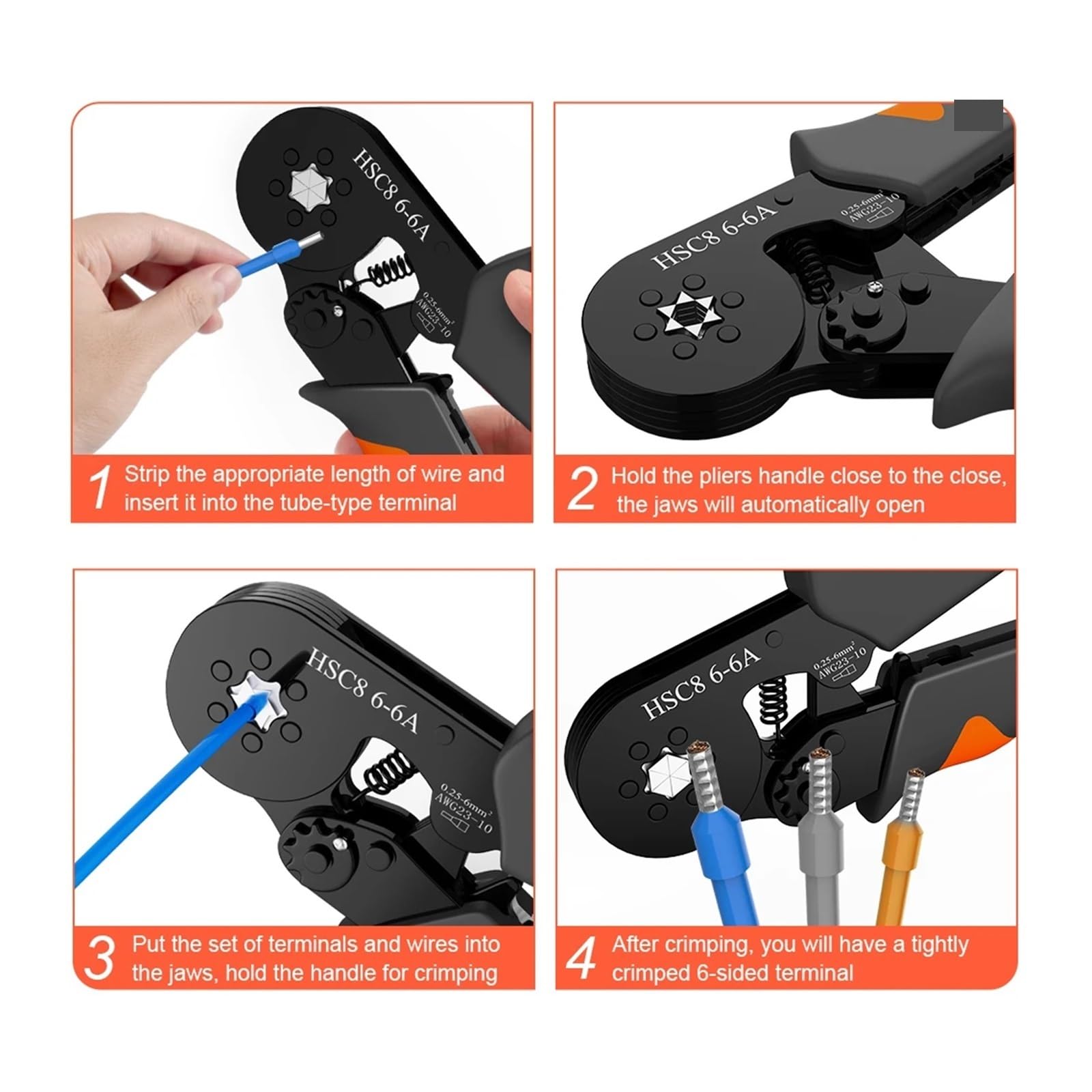 Herramienta de crimpado casquillos, kit trinquete, alicate pelacables y crimpadora, juego alicates con conectores