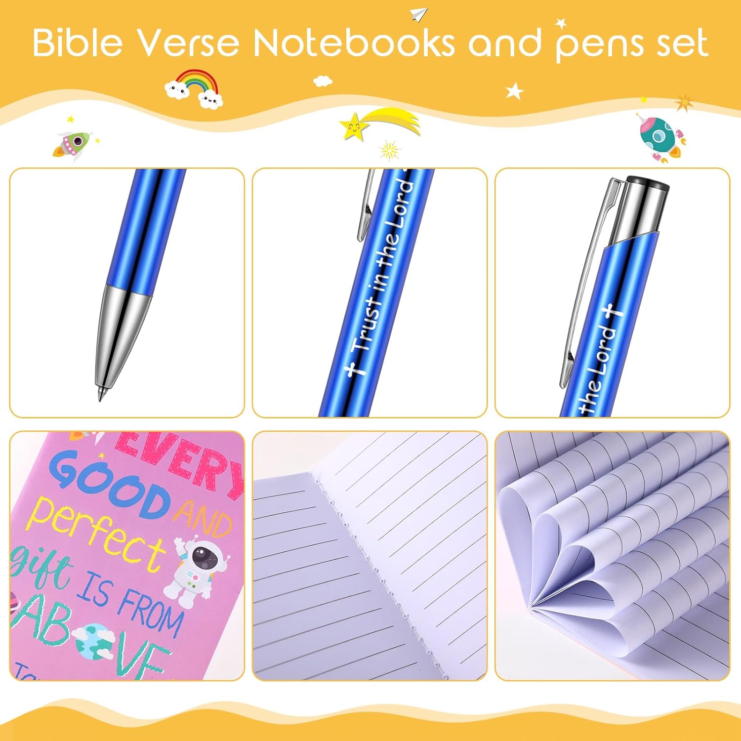 Fulmoon 40 Pieces Christian Gifts for Kids Bulk Motivational Bible Verse Notebooks Religious Ballpoint Pens Inspirational Scripture Quotes Notepads and Pens Set for School Teacher Students Gifts