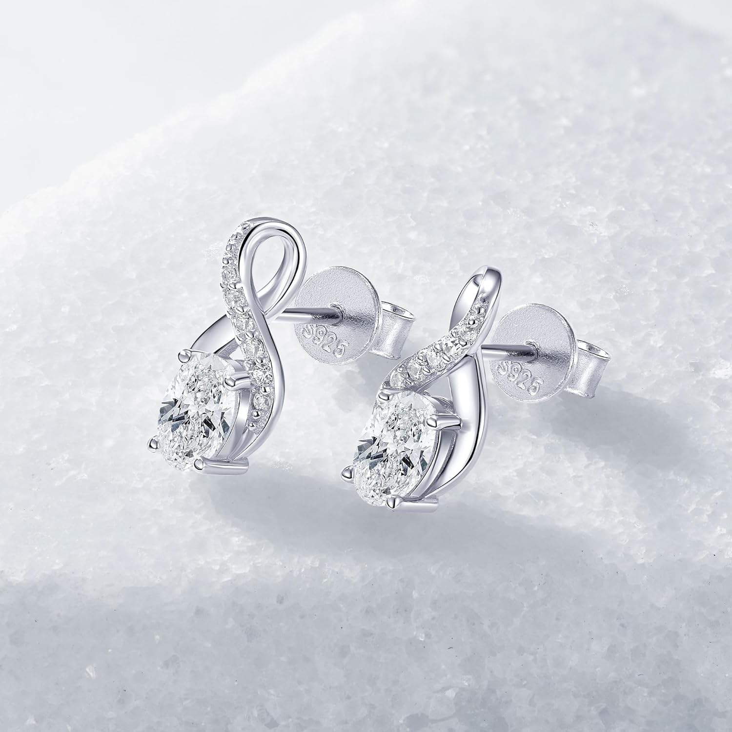 Infinity Moissanite Stud Earrings, 1.0cttw D Color 4x6mm Oval Cut Moissanite, 925 Sterling Silver Infinity Love Earrings for Women Birthday Jewelry Gifts - Image 7