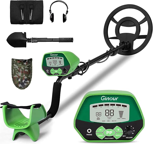 Metal Detectors, Ginour Lightweight Metal Detectors for Adults, Big Waterproof Coil 25.4cm, Backlit LCD Display, Height Adjustable 100-130cm, 4 Modes, with Headphones, Multipurpose Shovel