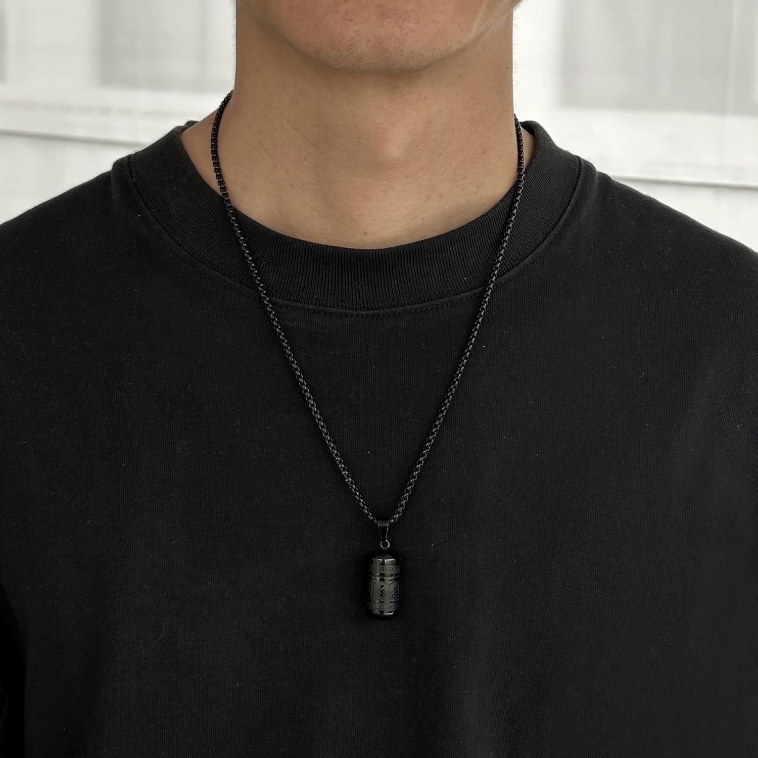 STWTR Tibetan Buddhist Meditation Stainless Steel Pendant Memorial Cremation Grey Pill Container Necklace for men and women with 23.6 "+1.9" necklace - Image 7