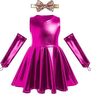 Toddler Baby Girl Metallic Pleated Dance Dress with Arm Sleeves Kid Christmas Dance Costumes Hip Hop Dresses - Buy now