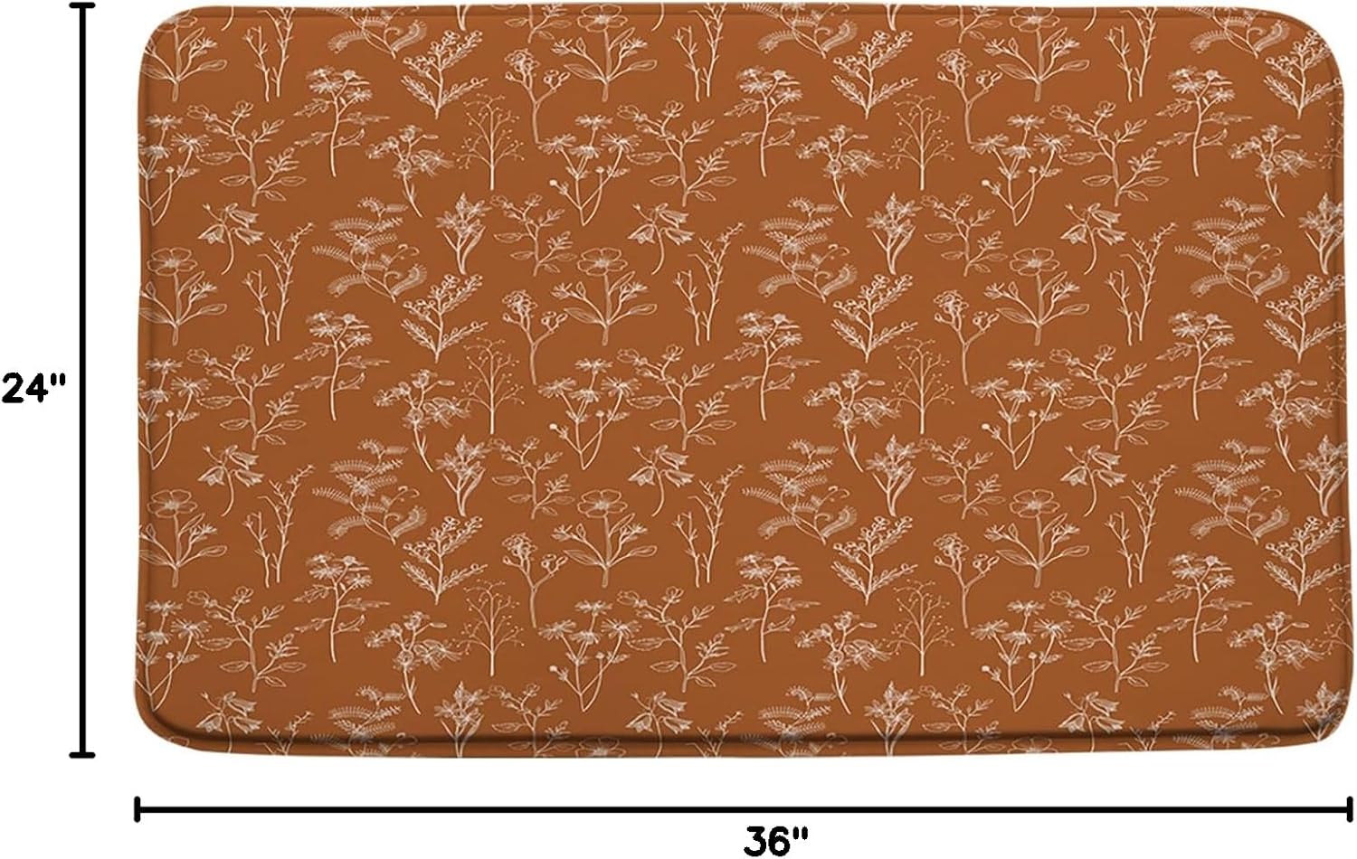 Vintage Botanical Bath Mat Orange Boho Floral Herbs Retro Leaves and Flowers Rustic Farmhouse Plant Modern Bathroom Doormat Toilet Floor Rug,17.8x29.5+24x36 Inches