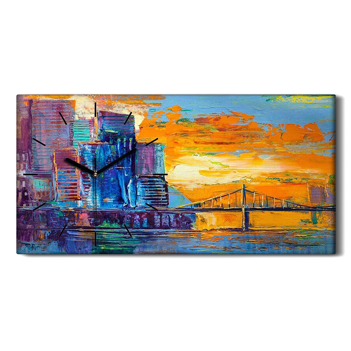 Horloge sur toile salon et chambre motif abstract des gratte-ciel silencieuse