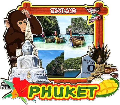 Phuket Tailandia imán de nevera de madera 3D hitos de viaje coleccionables recuerdos decoración hecha a mano