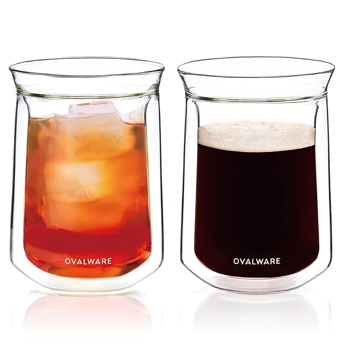 Double Wall Single Lip Insulated Glass Cup, Set of 2 (12oz / 350ml