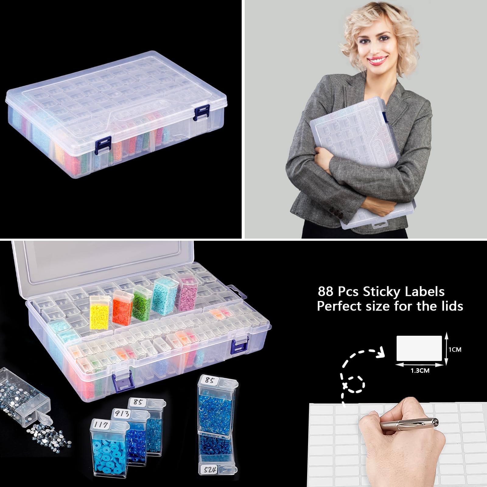 MOYKSRR Kit Diamond Painting, 88 Slots Diamond Painting Organizer, Organizer per Diamond Painting Accessori per Depositare Gioielli Pittura Diamante Perline Anelli Charms Glitter Strass
