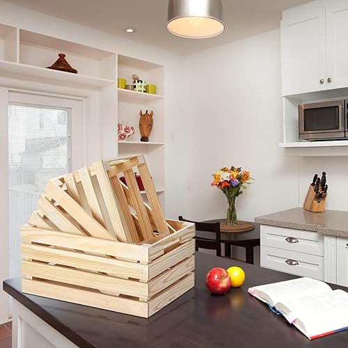 Miniatura 8 de Youeon Juego de 3 cajas de madera rústica con asas, cajas de madera decorativas, caja de almacenamiento de madera para cocina, oficina, dormitorio,