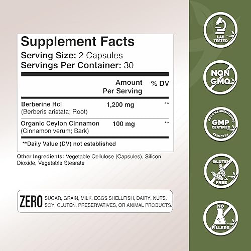 Miniatura 4 de Gade Nutrition Suplemento de berberina con canela de Ceilán  Berberina mejor opción con cápsulas de canela de Ceilán  Cápsulas vegetales orgánicas