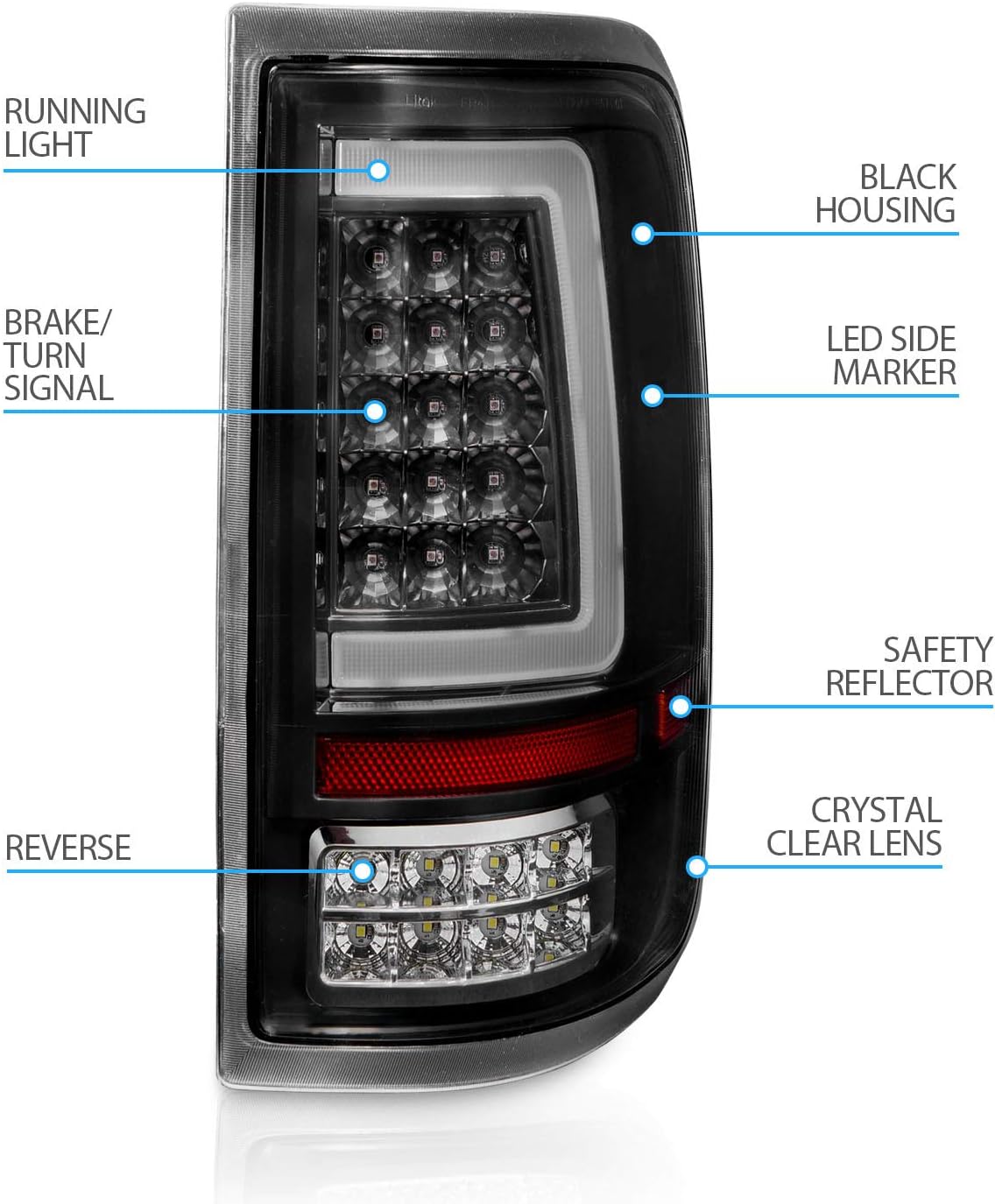 AmeriLite for 2004-2008 Ford F150 Styleside [Full LED] Black C-Type Tube Tail Lights Pair - Driver and Passenger Side