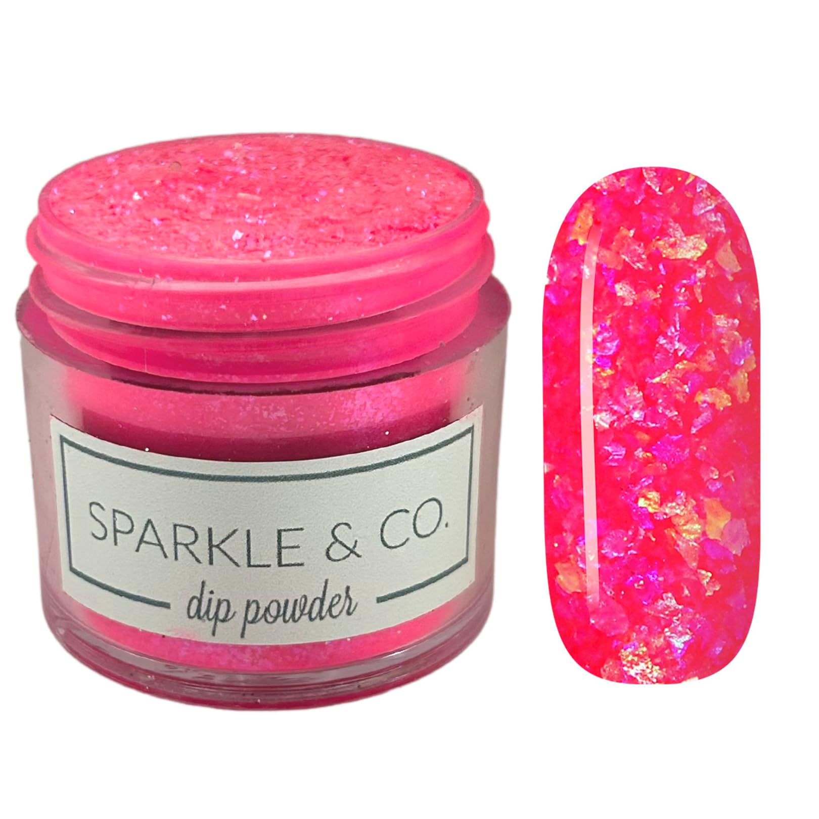 Sparkle & Co. Dip Powders – Secret Menu: Watermelon Sizzle (Hot Pink Base with Flake/Glitter) 1 Ounce Dipping Powder Jar For Manicure DIY Summer Shade