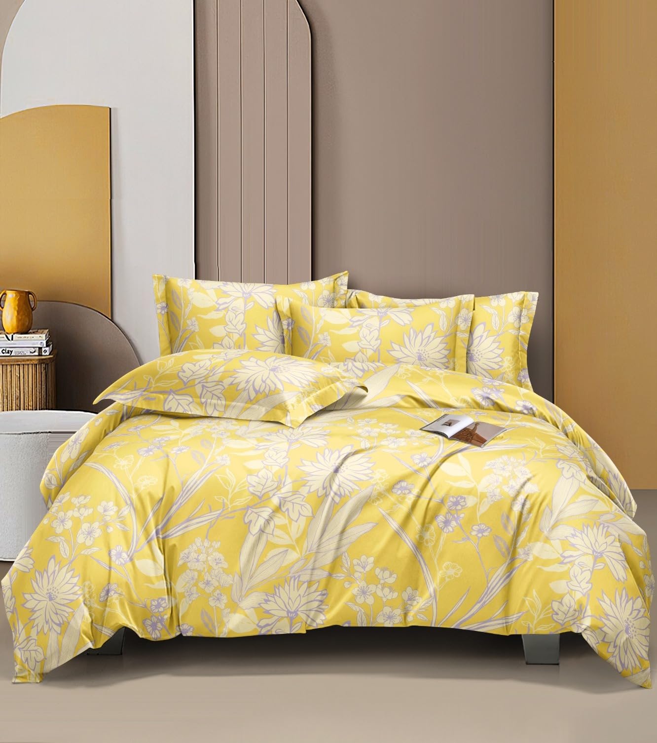 DECOR2ADMIRE 300 Thread Count Premium Cotton Queen Size Printed Double Bedsheet with Two Pillow Covers for Home 90 Inches x 100 Inches (Yellow Floral) (B0C5FMTJ3D) Amazon Price History, Amazon Price Tracker
