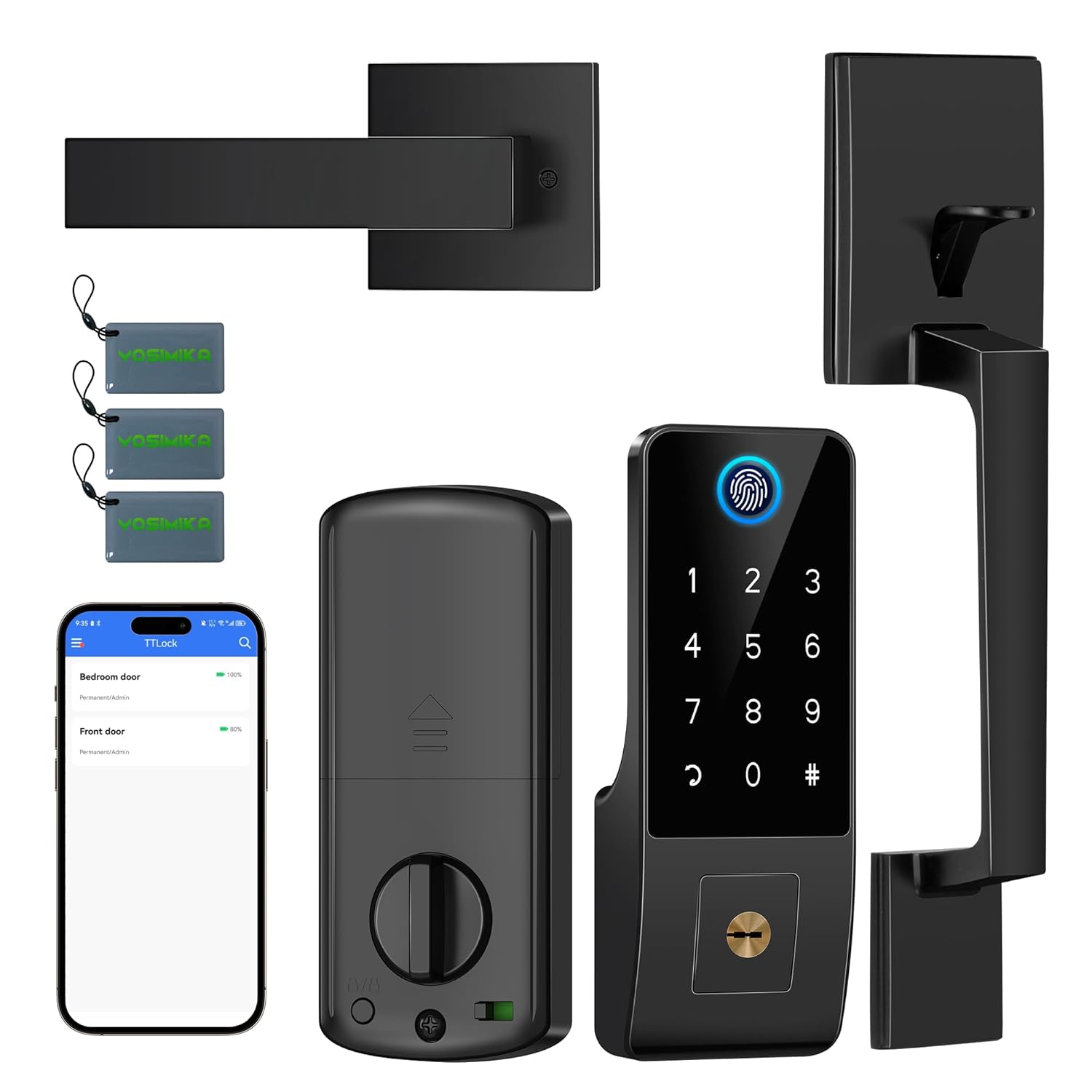 Smart Lock for Front Door,5-in-1 Keyless Entry Door Lock Deadbolt,APP Controll Keypad Deadbolt Lock with Handle,Smart Digital Code Deadbolt,Black