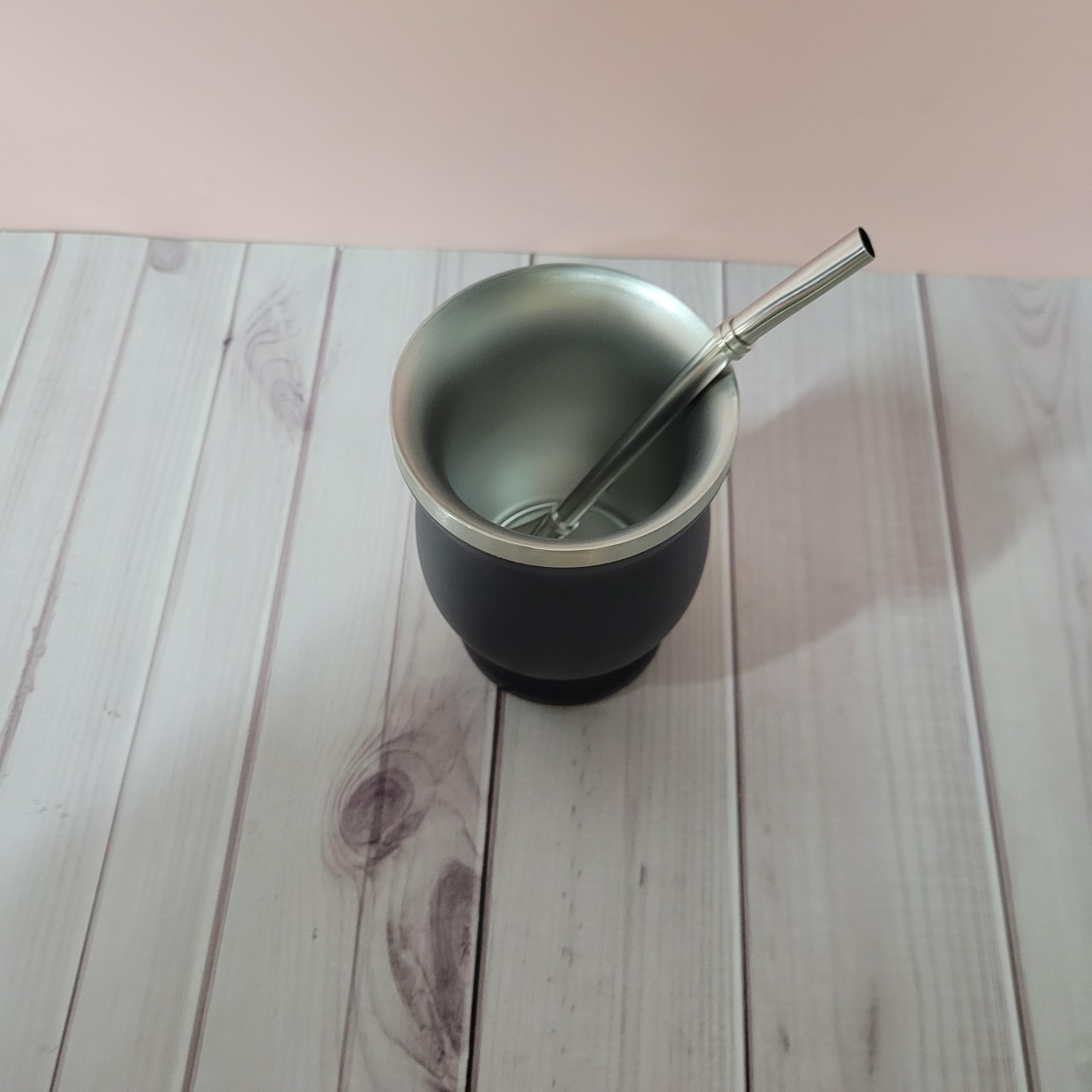 Yerba Mate - Set di tazze da tè in acciaio inox, 226,8 g, include zucca Mate, 2 Bombillas (paglia) e 1 pennello, nero