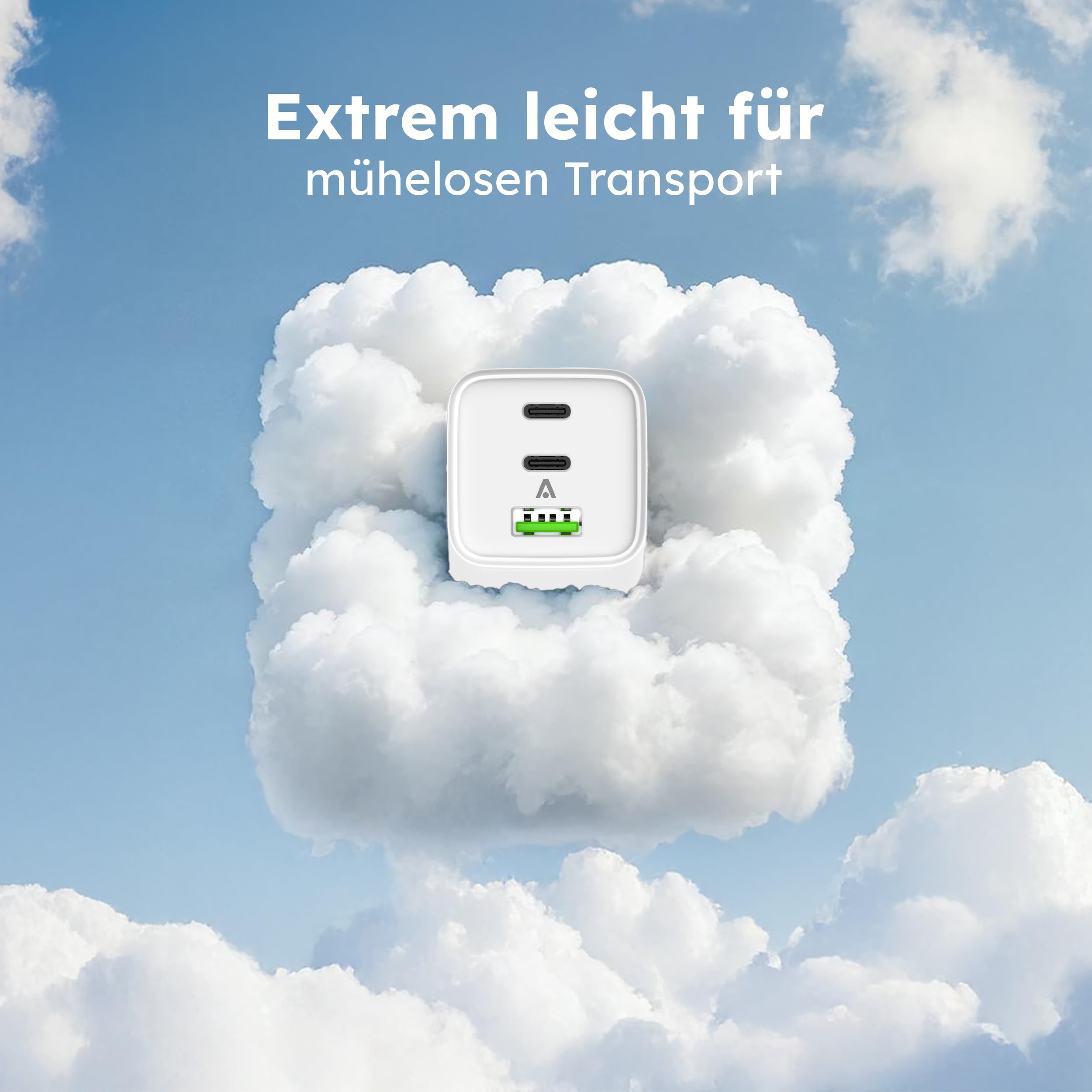 USB-C+C+A, caricabatterie rapido Apple, Samsung, Xiaomi, Huawei, Sony, Google spina di ricarica a 3 porte, colore bianco