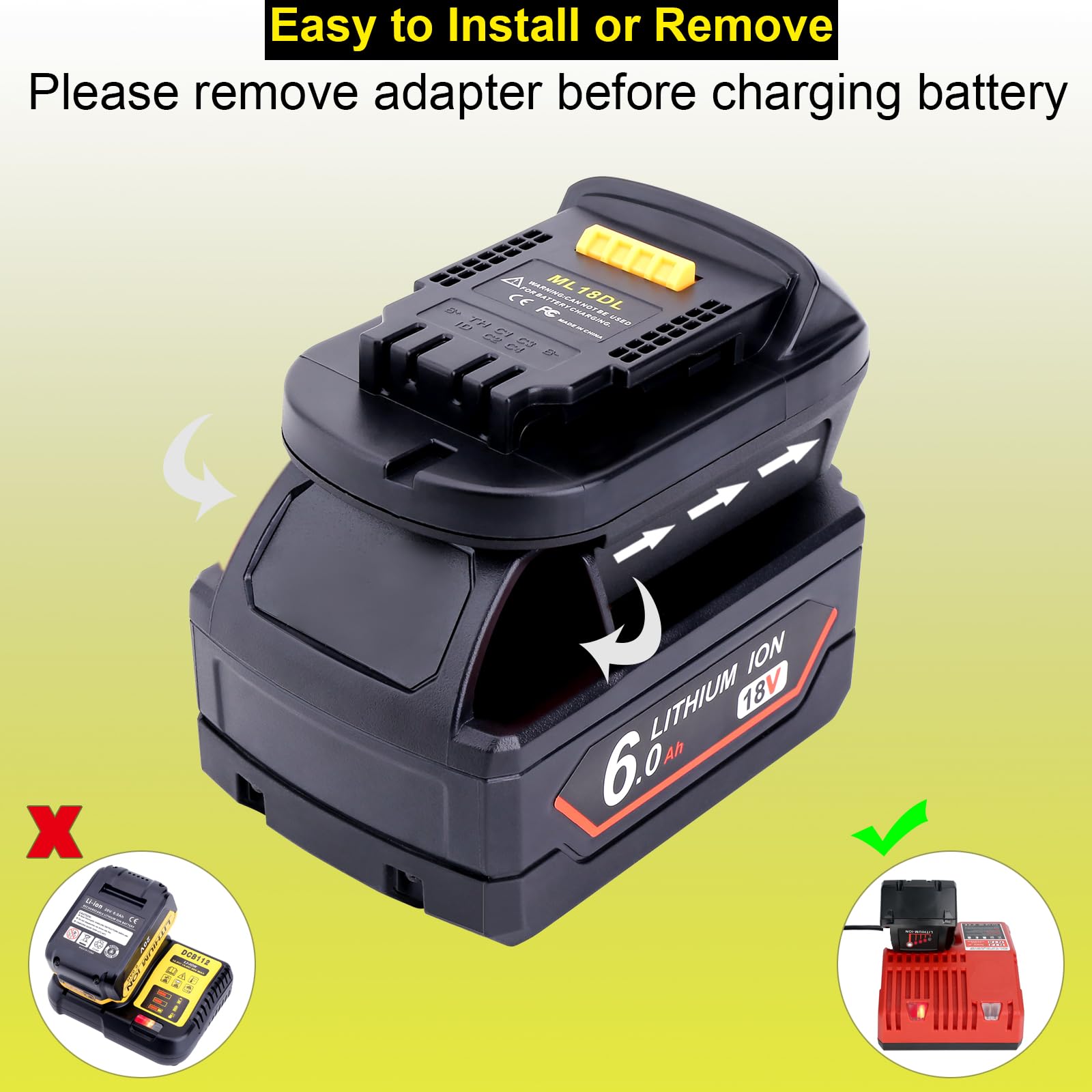 Biswaye Adaptador compatible con herramientas DeWalt de 20 V Max, compatible con batería Milwaukee M18 de 18 V para repuesto para batería DeWalt de 20 voltios, convertidor de adaptador de batería