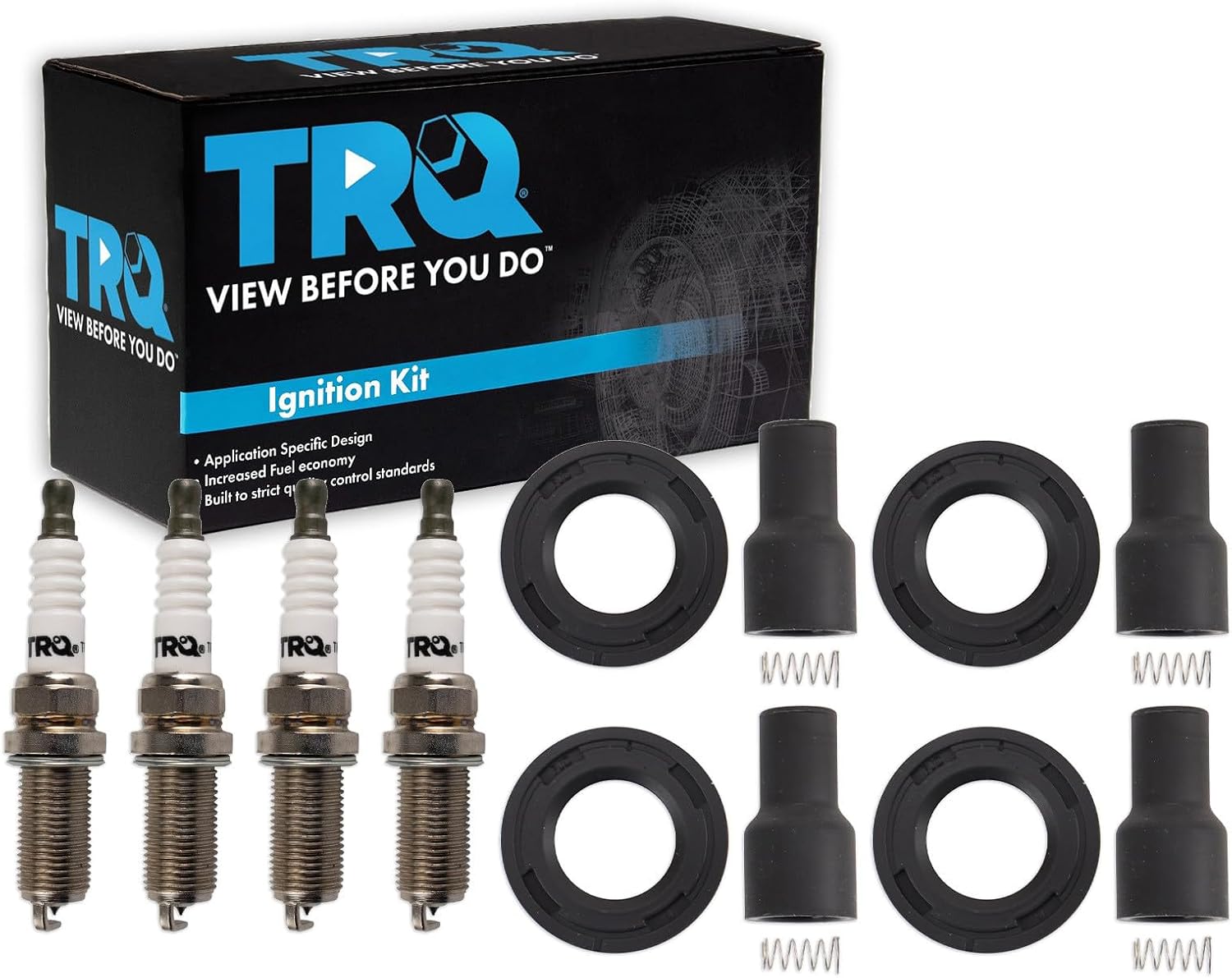 TRQ Ignition Coil and Spark Plug Kit 8 Piece Compatible with 2000-2002 Chevrolet Prizm 2003-2008 Pontiac Vibe 2000-2005 Toyota Celica Corolla Matrix MR2 Spyder