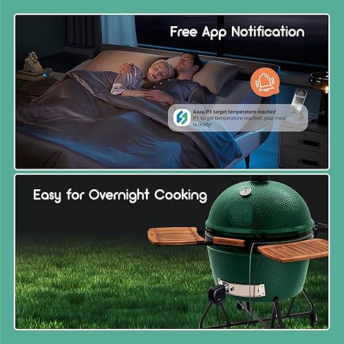 Miniatura 4 de INKBIRD ISC-027BW - Controlador de temperatura para ahumador con WiFi y Bluetooth, termómetro de parrilla con 4 sondas para huevo verde grande,