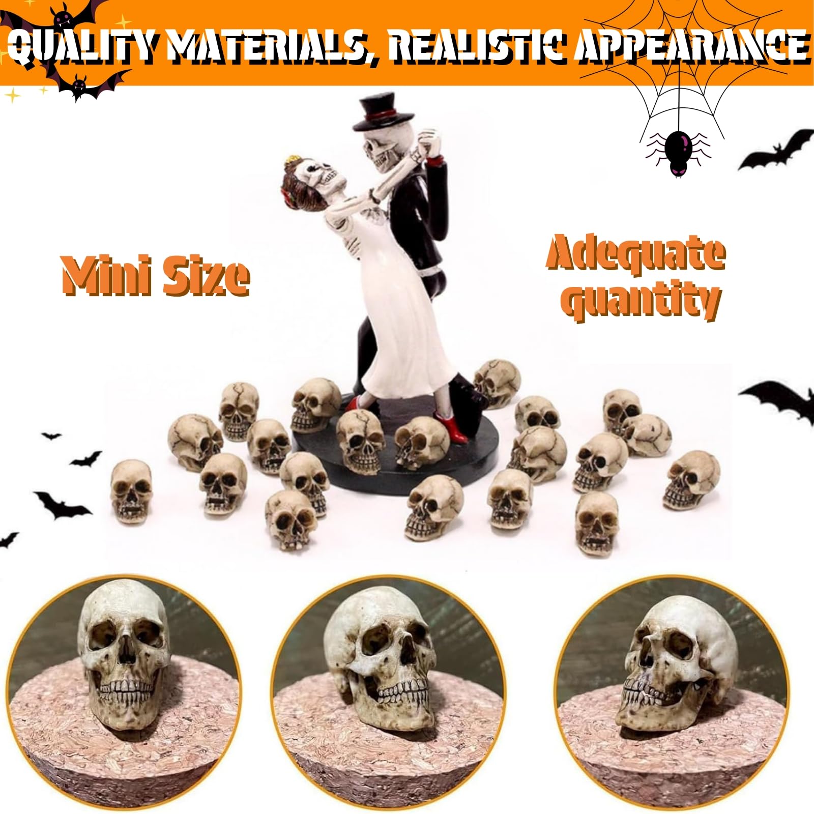 Mini Calaveras Decoración Halloween, Mini Cabezas Calavera Miedo, Juguetes Esqueleto Pequeños de Resina, Figura de Cráneo Decoración de Broma para Maceta, Halloween, Fiesta Temática, 20 Unidades