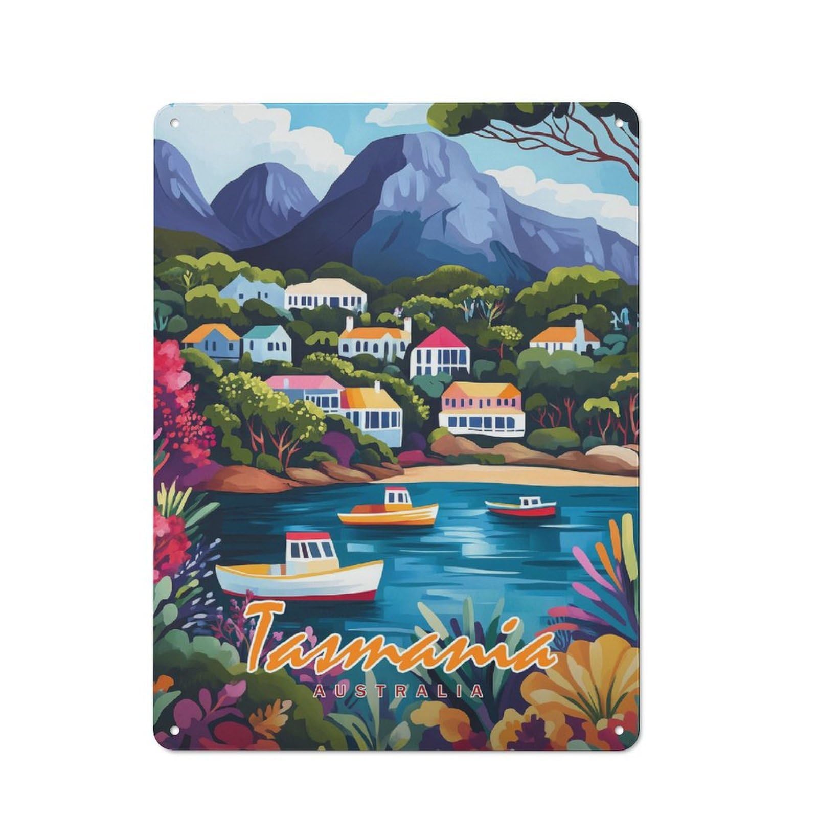 Junmoney Style-19 Vintage Garden Room Metal Sign 40X30cm Featuring Tasmania Coastal Village, Utility Space Decor For Shed, Garden Room, Porch Or Garage
