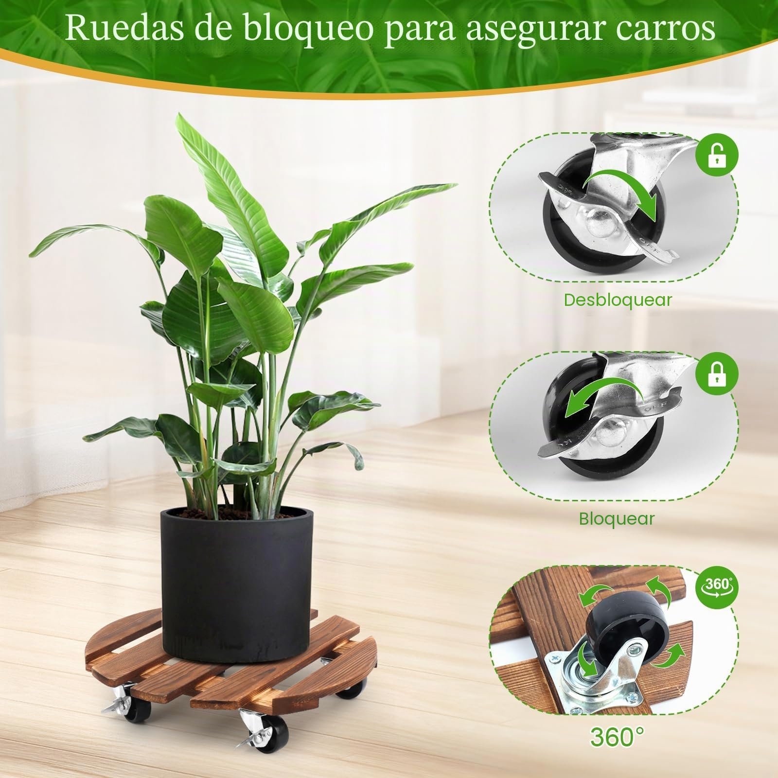 NVIYAM 2 ruedas para plantas, 30 cm, redondas, para plantas, exteriores, resistente a la intemperie, posavasos con ruedas, resistente al agua, para exteriores, resistente