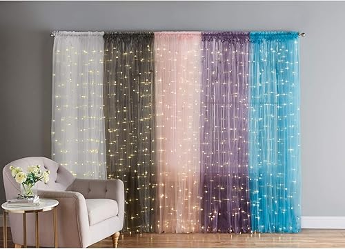 Miniatura 2 de BrylaneHome Panel de cortina con bolsillo para barra de 84 pulgadas, preiluminado, 54I W 63I L, color blanco