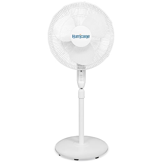 Hurricane 16" Supreme Oscillating Stand Pedestal Fan with Remote for Home, White - Standing Electric Air Cooling Unit for Indoor Room, Garage, Workshop, Shed, and Greenhouse