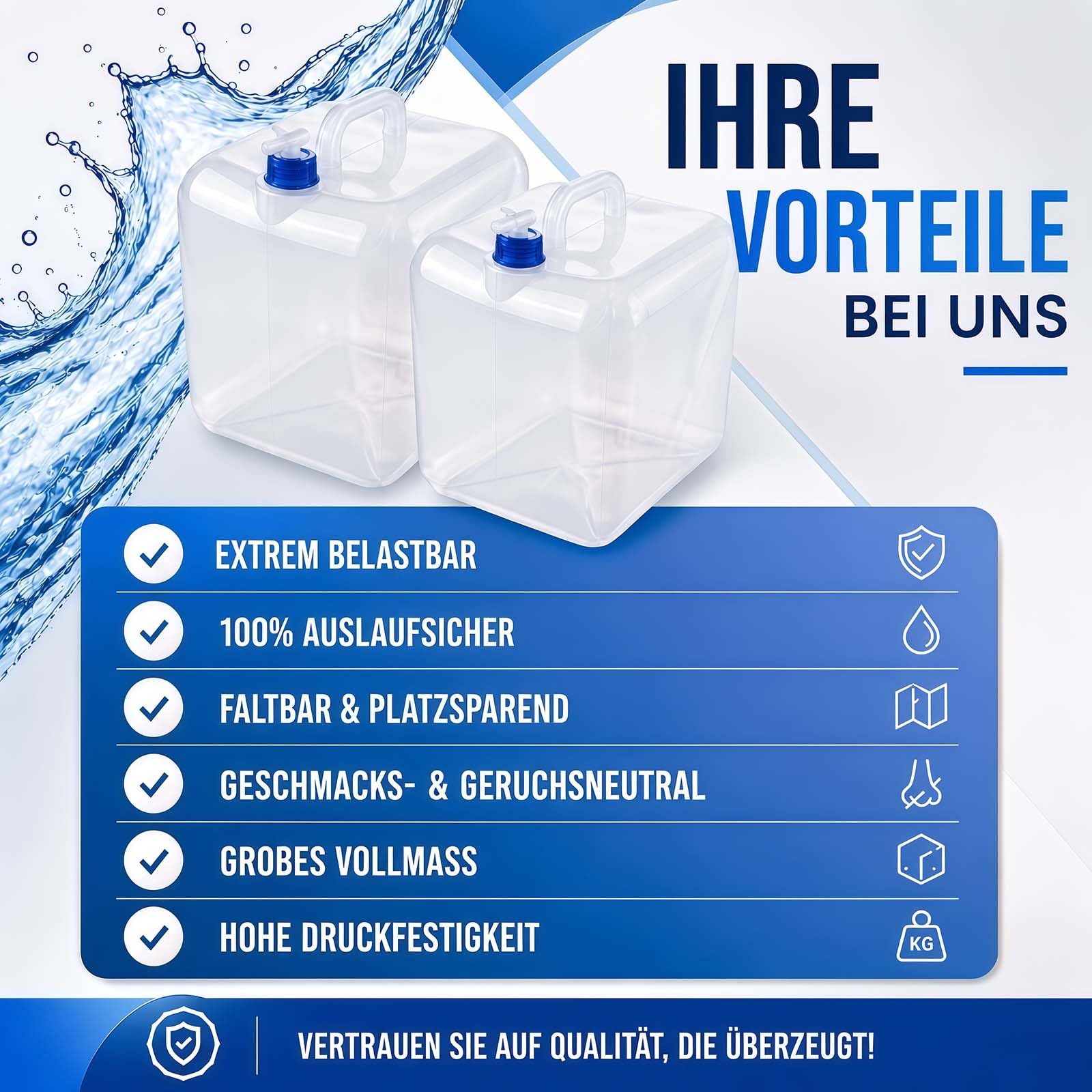2 x 20L Tanica Acqua Pieghevole con Rubinetto e Maniglia, Contenitore Acqua Potabile BPA Free, Serbatoio Acqua Portatile per Campeggio, Emergenza, Outdoor ed Escursionismo