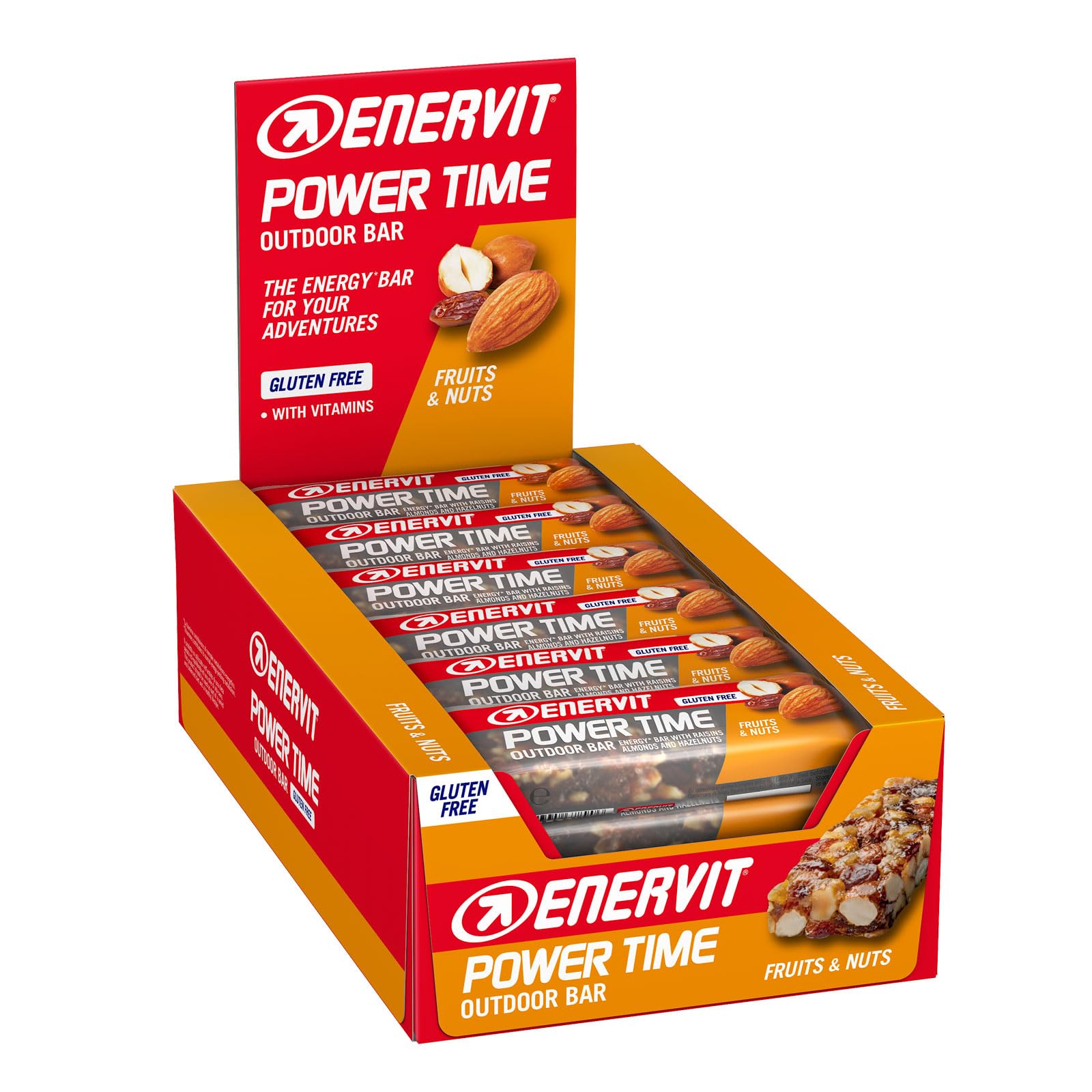 Enervit Power Time Frutta Secca, Barrette Energetiche, Snack Vegano e Senza Glutine, Per Attività Outdoor, 24 Pezzi da 35g
