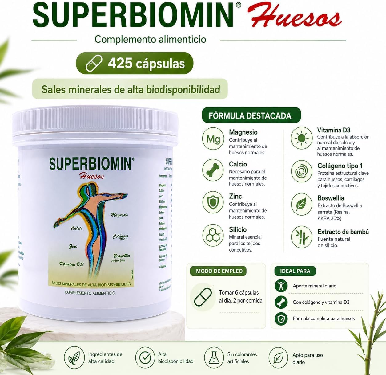 Biomin Pack 2 Unidades Superbiomin 425 Cápsulas Complemento Alimenticio de Minerales y Oligoelementos