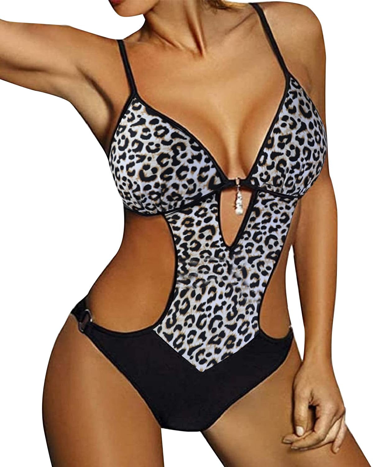 JFAN Mujer Halter Trajes de Baño Una Pieza Bikini Push Up V-Cuello Monokini Traje de Baño de Cintura Baja Ropa de Playa Bikini Sets