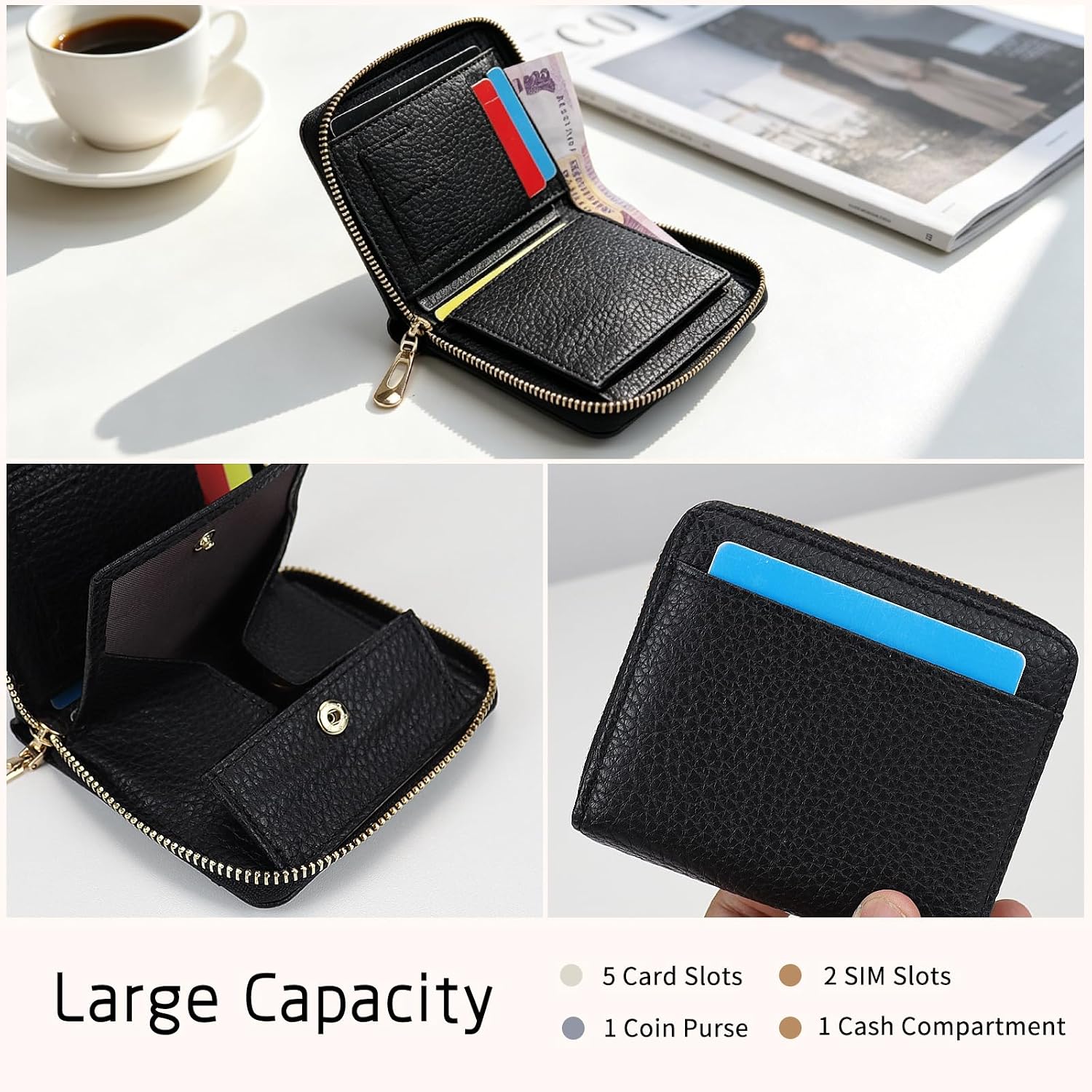 Small Wallet Women, Card Holder Wallet With Coin Pocket, Black image 4