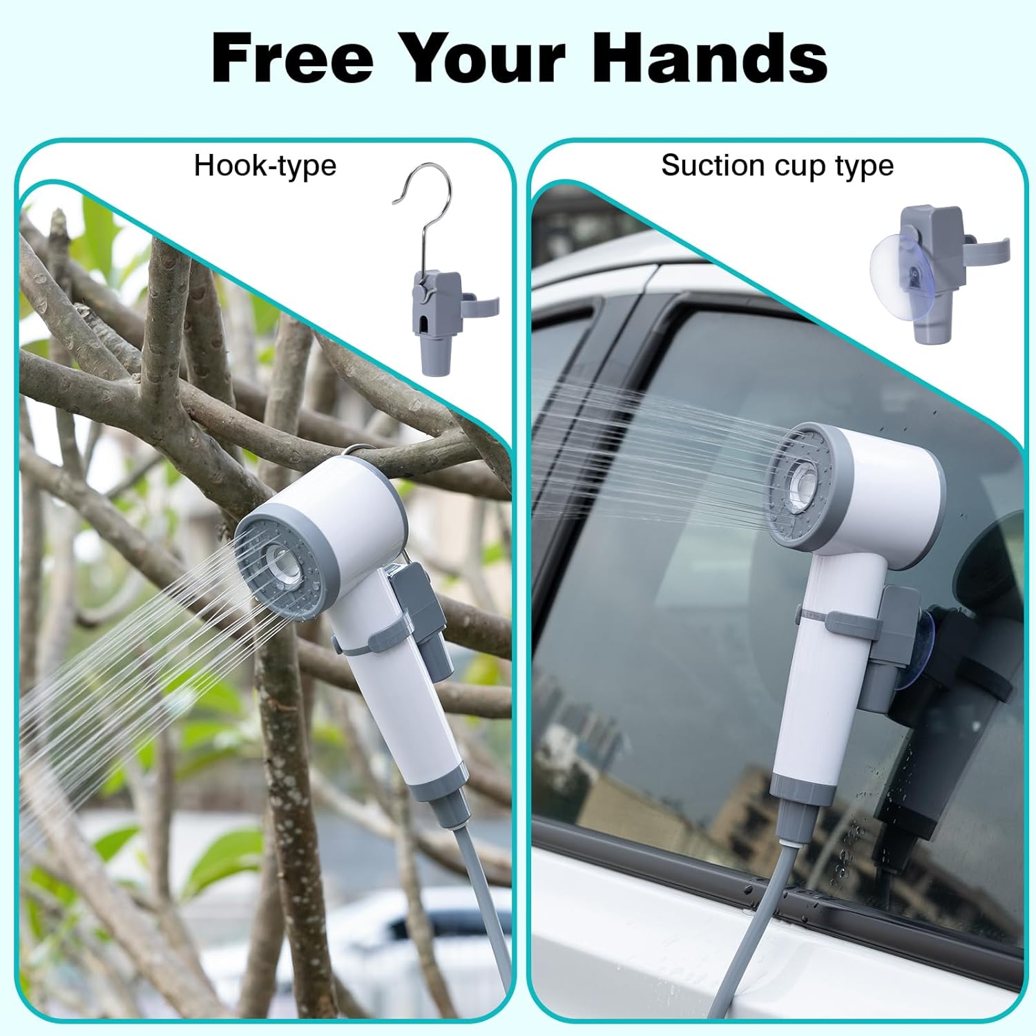 Portable Shower for Camping with Light, All-in-One Portable Camping Shower Pump, Temperature Display, 2 Spray Modes Rechargeable Portable Outdoor Shower Head for Beach, Hiking, RV, Pet Wash