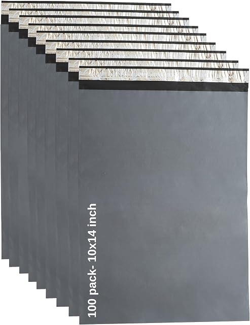 ORIL 100 Grey Medium Postage Bags for Clothes,10"x14" Poly Medium Parcel Bags for Posting Clothes, Adhesive Strip Mailing Bags, Waterproof Shipping Bags, Packaging Bags, Postal Bags(10x14)