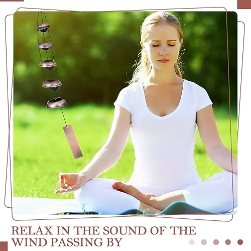 Miniatura 6 de Kigley 2 campanas de viento, campanas de viento de templo, campanas de viento de cobre rojo, campanas de viento de metal Feng Shui con 5 campanas,