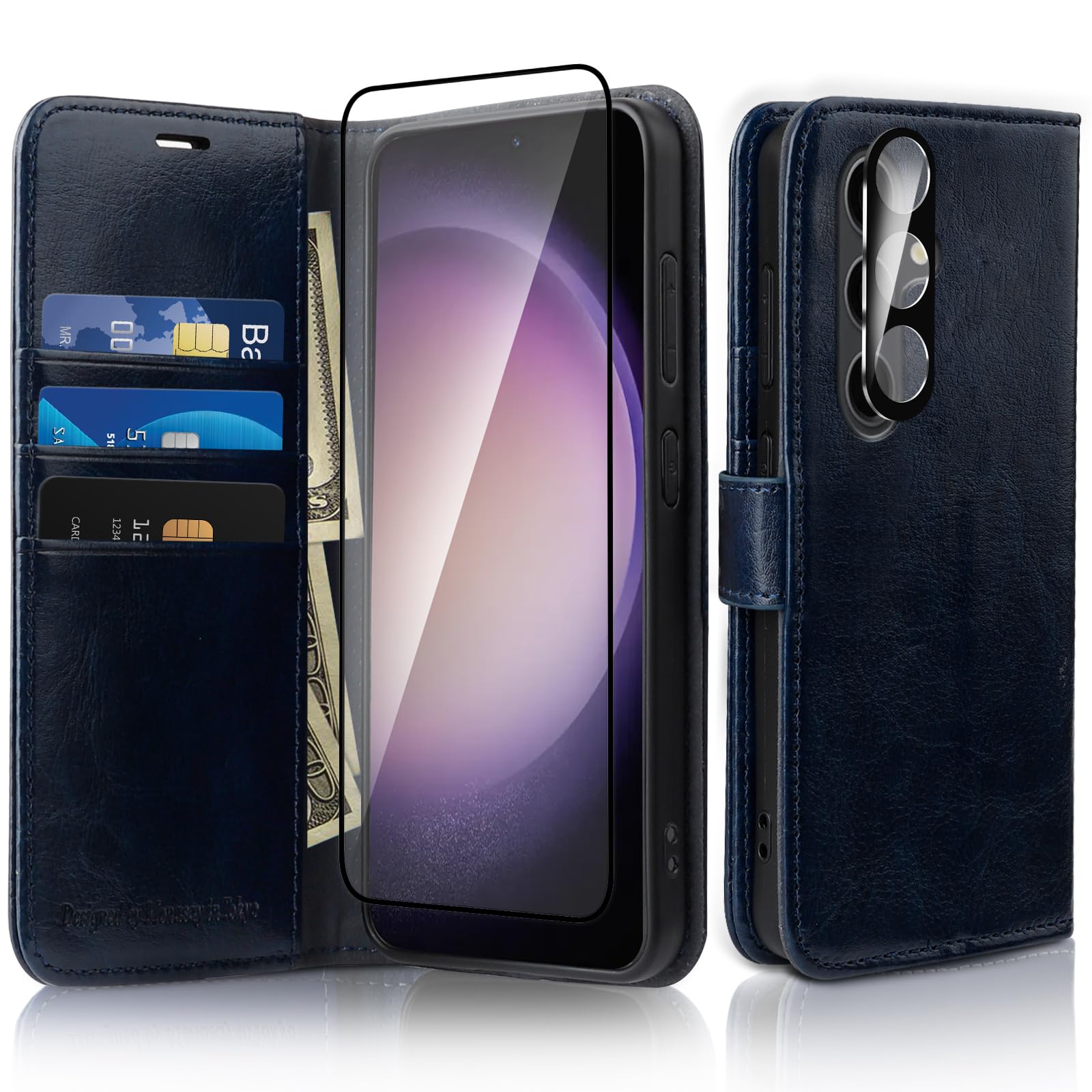 MONASAY Wallet Case Fit for Samsung Galaxy S24+ Plus 5G, [lens & Glass Screen Protector included] [RFID Blocking] Flip Folio Leather Cell Phone Cover with Credit Card Holder?6.7 inch, Blue