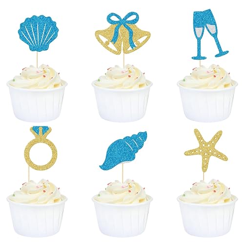 Wedding Cupcake Toppers, Coastal Bachelorette Decor, Ocean Bridal Shower Party