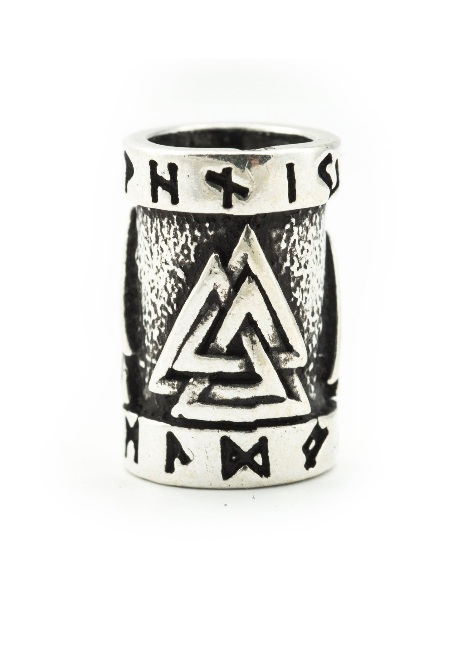 Battle-Merchant Bartperle Valknut, 925er Silber, ID Ø 7 mm | Lockenperle, Haarperle, Wikinger, Authentischer Schmuck für Mittelalter-Reenactment, LARP und Historische Kostüme