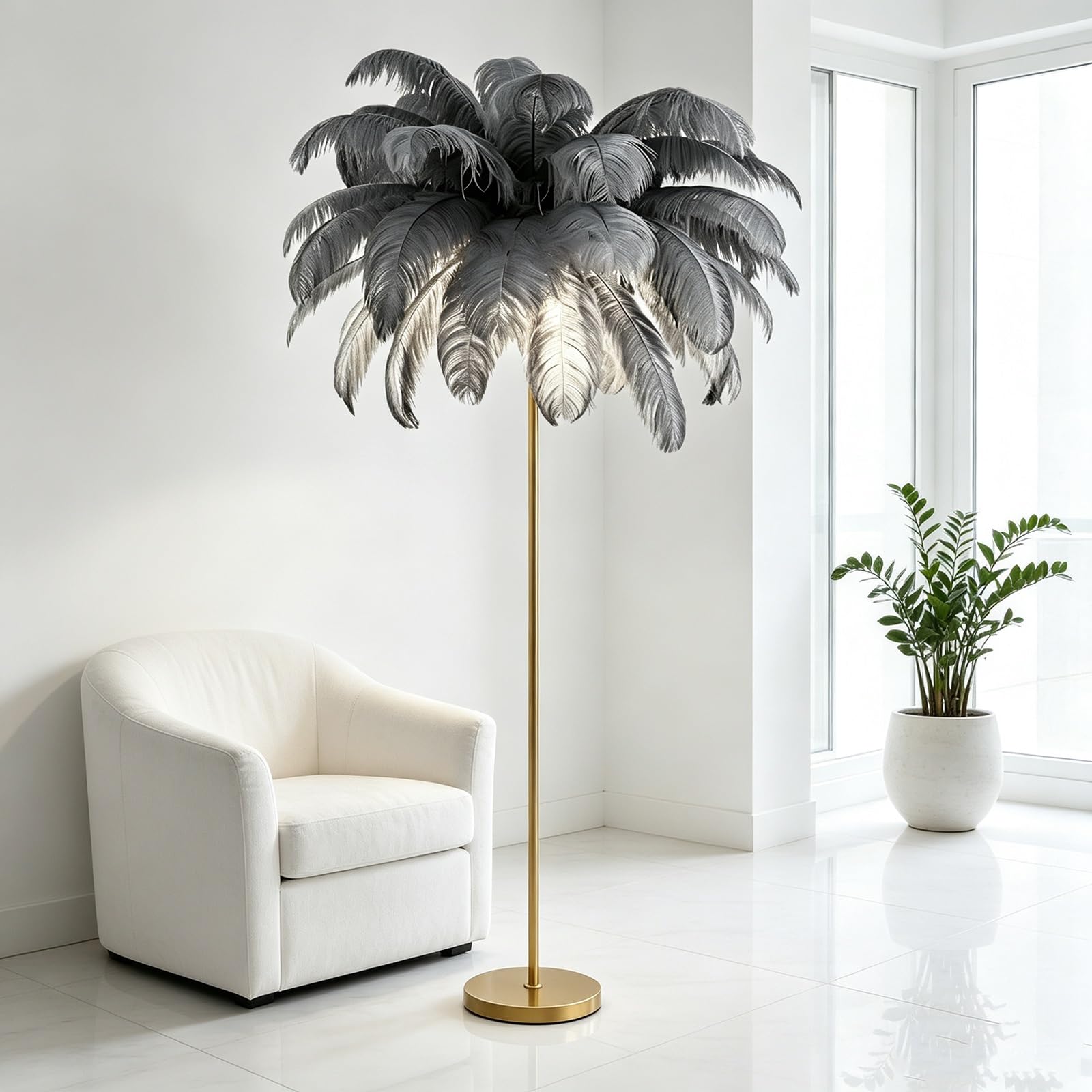 LCNDKF Vertical Feather Floor Lamp with Integrated LED Lights