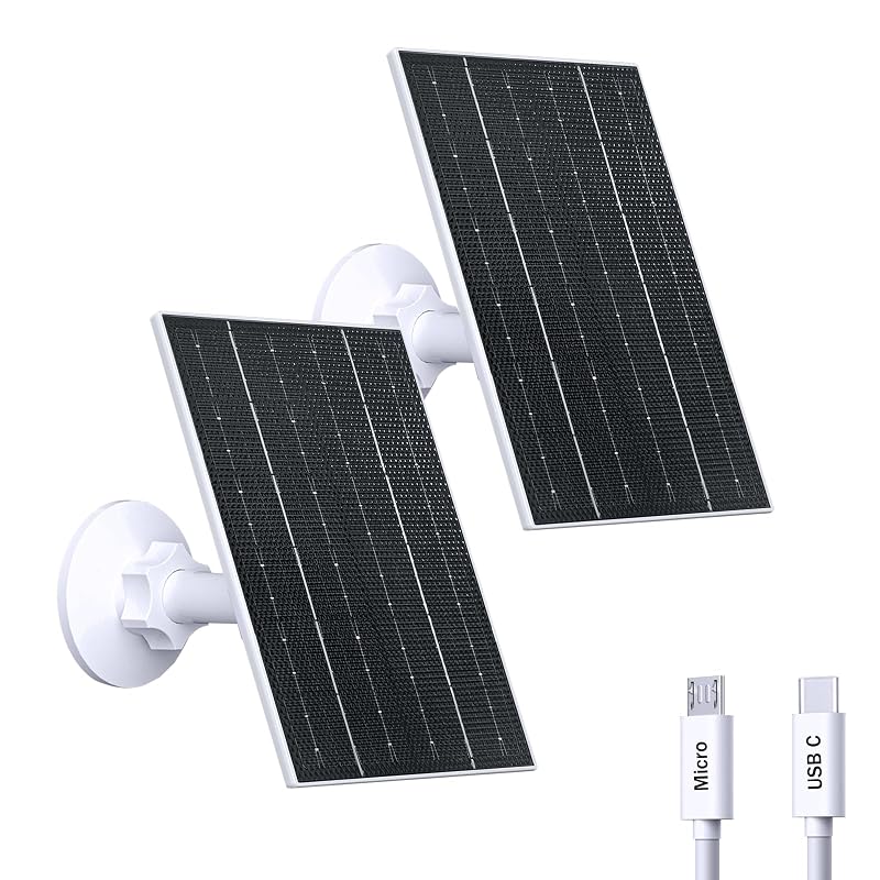 Painel solar de 4 W para câmera recarregável de 5 V Zivif com USB-C e Micro USB, suporte ajustável IP65, kit com 2 unidades