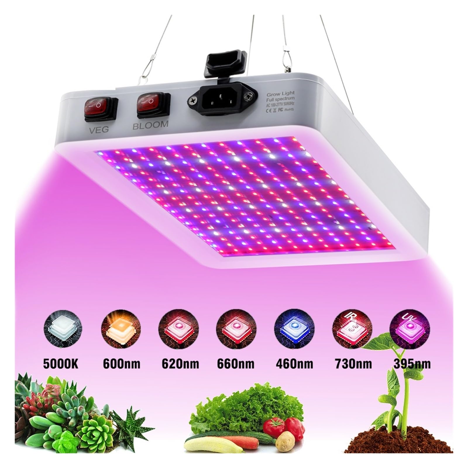 Lampada LED for la crescita delle piante da interno, 1000W, impermeabile, a spettro completo, con interruttore a 2 modalità, for serra Illuminatore orticolo(216LED)