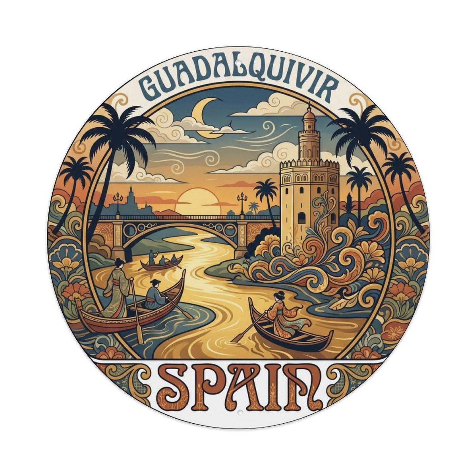 Seville Guadalquivir Sunset Spain Urban Travel Metal Tin Sign