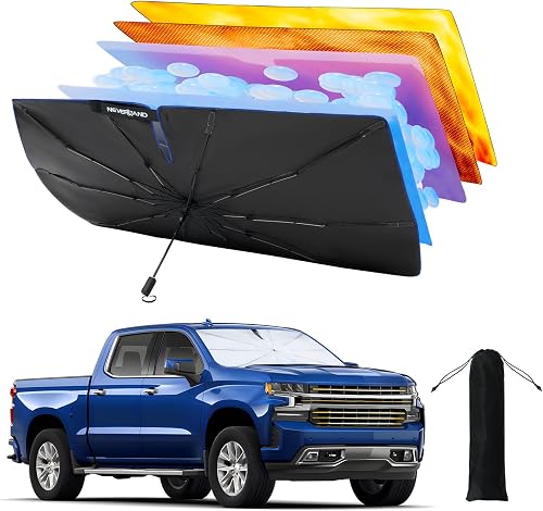 NEVERLAND Umbrella Sunshade for Chevrolet Silverado 1999-2024- Upgrade Nano 5-Layer UV Block, 10-ply Frame,Effective Heat Reduction, Easy Installation, Compact Foldable Design,keep cool(Orange)