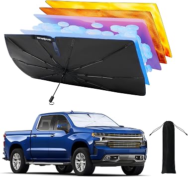 NEVERLAND Umbrella Sunshade for Chevrolet Silverado 1999-2024- Upgrade Nano 5-Layer UV Block, 10-ply Frame,Effective Heat Reduction, Easy Installation, Compact Foldable Design,keep coolOrange