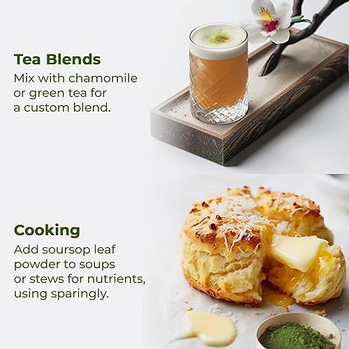 Miniatura 5 de Polvo de hoja de guanábana de 4.5 onzas, 100% natural y puro de hojas de graviola de guanábana, té de hoja de guanábana, sin aditivos, sin gluten,