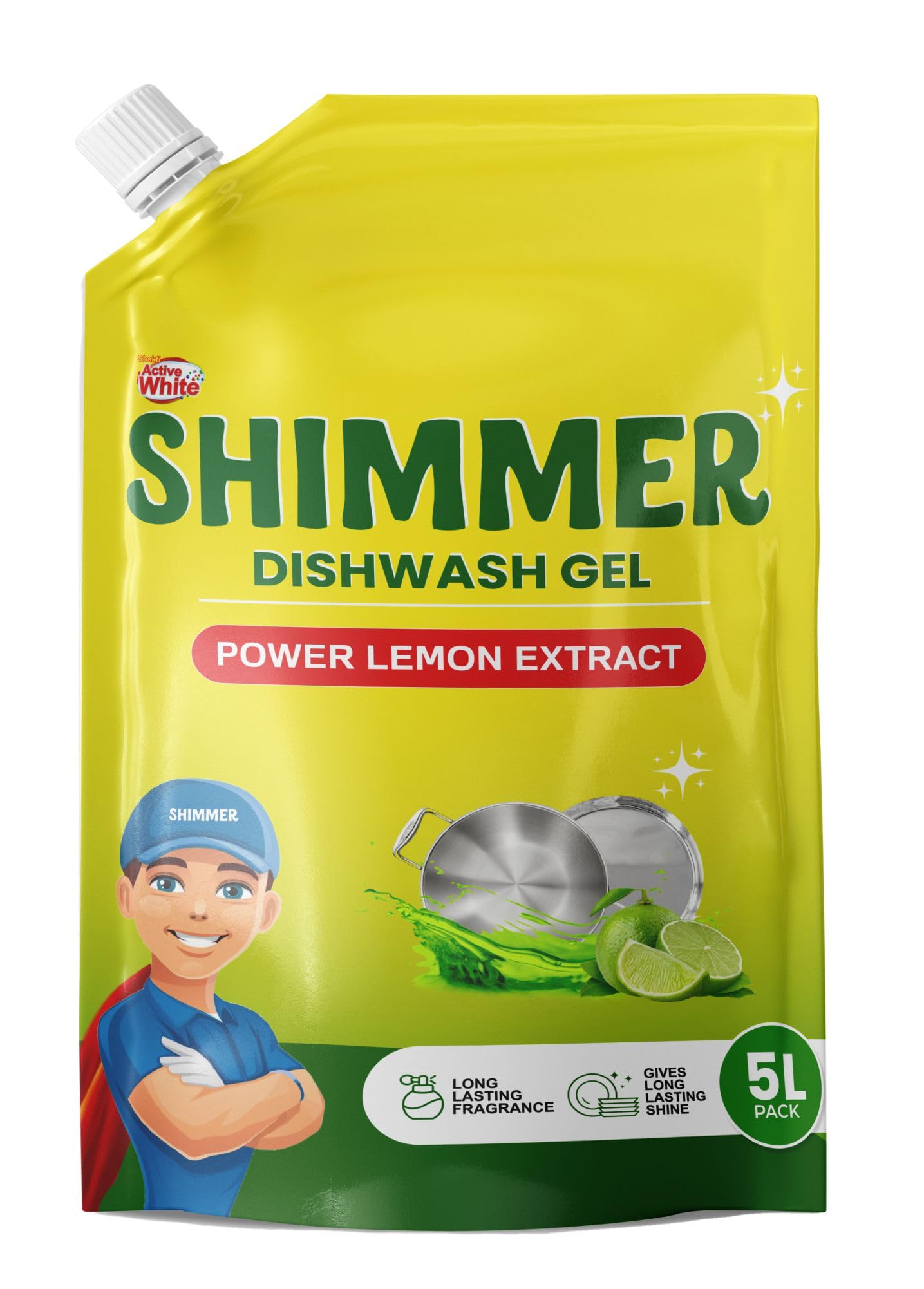 Shimmer Dishwash Gel – 5L Mega Jar | Powerful Lemon Action for Tough Grease | Long-Lasting Fragrance | Safe on Hands | Value Refill Pack | Dishwasher Safe
