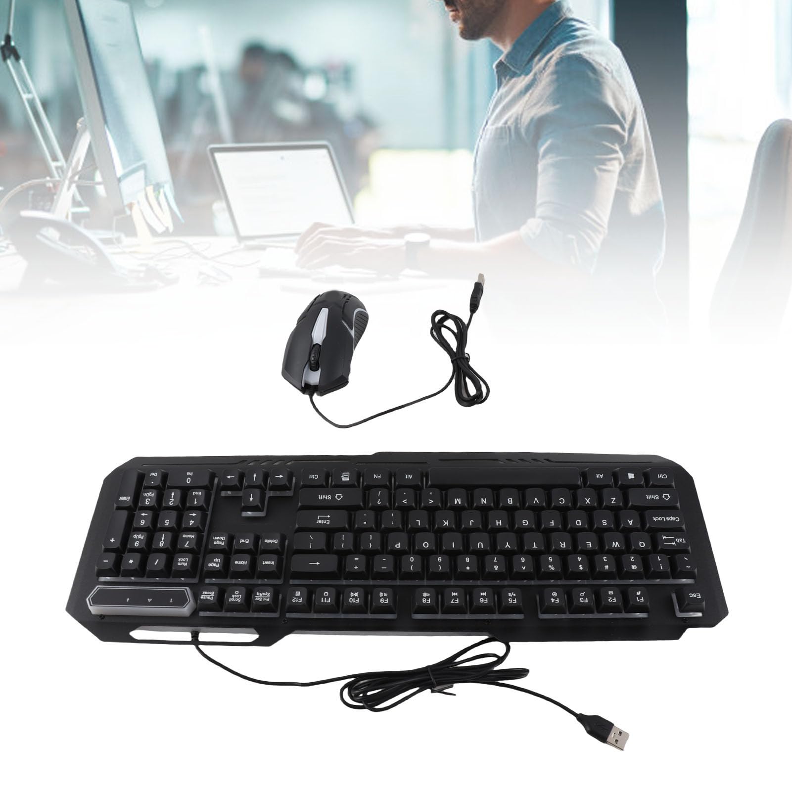 Acouto Przewodowa Klawiatura Combo 1200 DPI RGB Light Ergonomiczne 104 Klawisze Klawiatura do Gier ze Stopu Aluminium i Zestaw do Komputerów Stacjonarnych Laptop PC to Aluminiowa Przewodowa i
