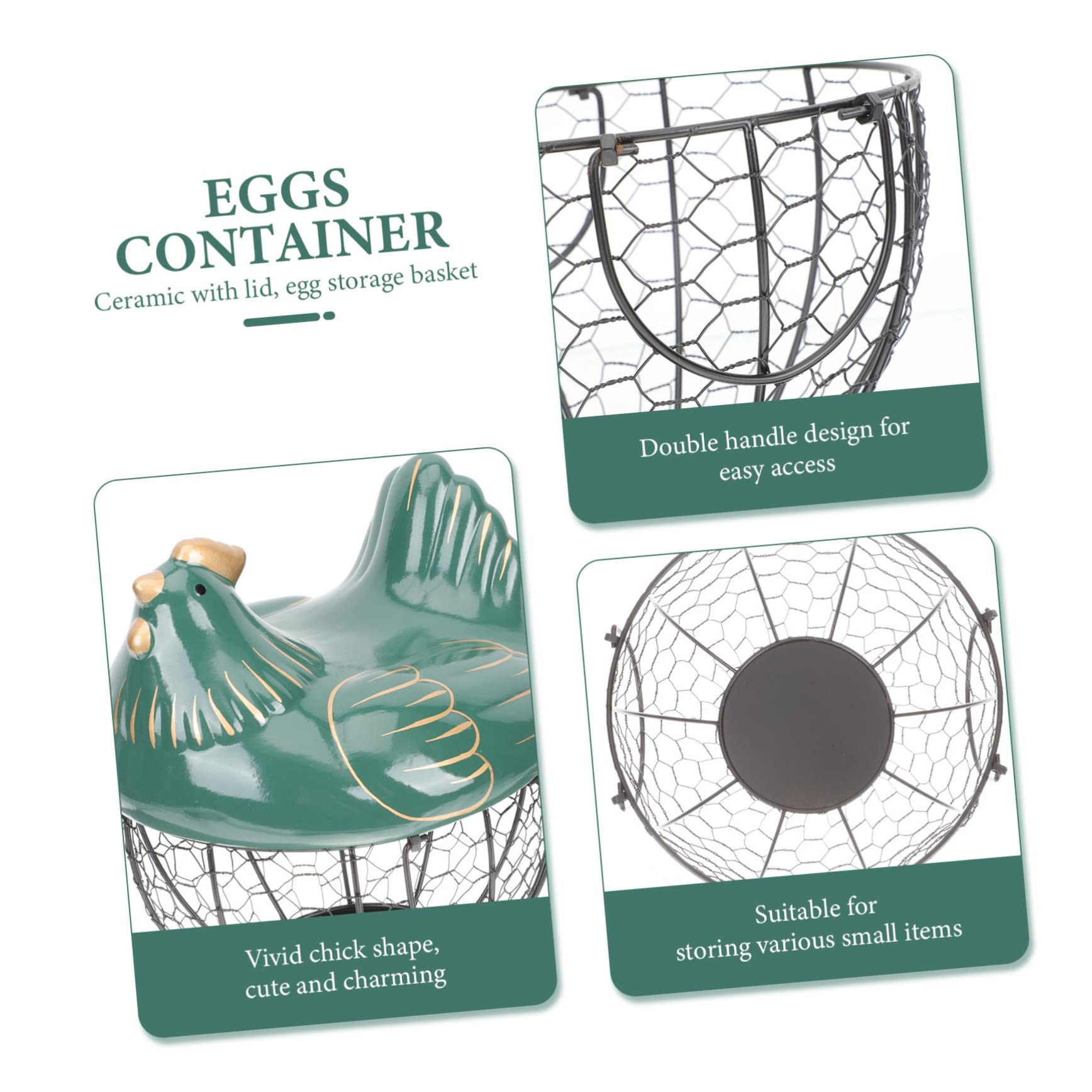 Porte-œufs Portable en Céramique et Fer, Panier Poule Couvercle