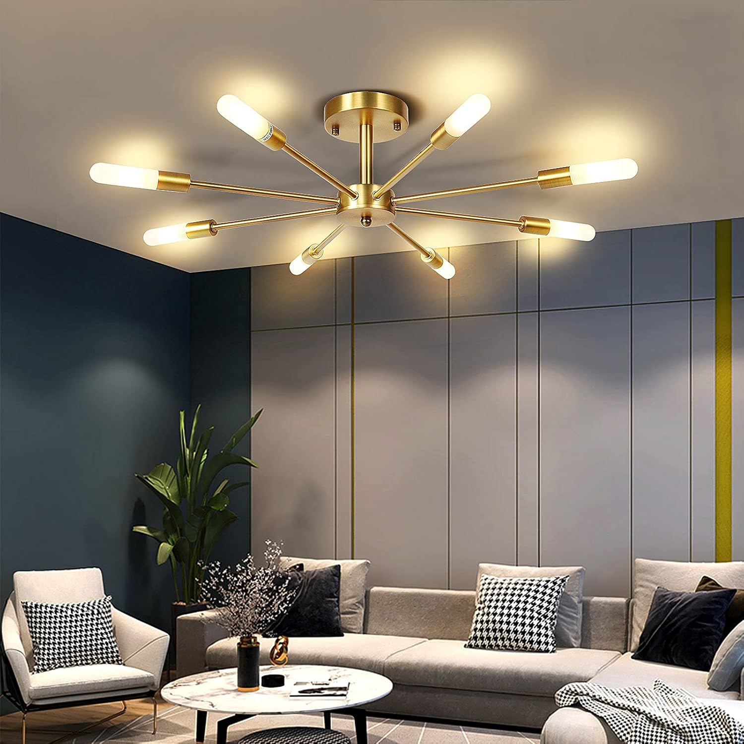 Blасk Frіdау Sаlе 2022 OYI Ceiling Sputnik Chandelier Lighting, 8 Lights Semi Flush Mount Ceiling Lamp Modern Pendant Light Industrial Creative Chandelier Light Fixture G9 S